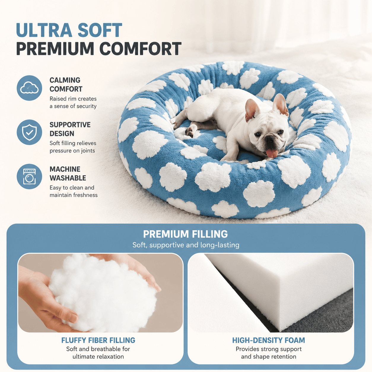 Soft Plush Donut Bed for Dogs & Cats