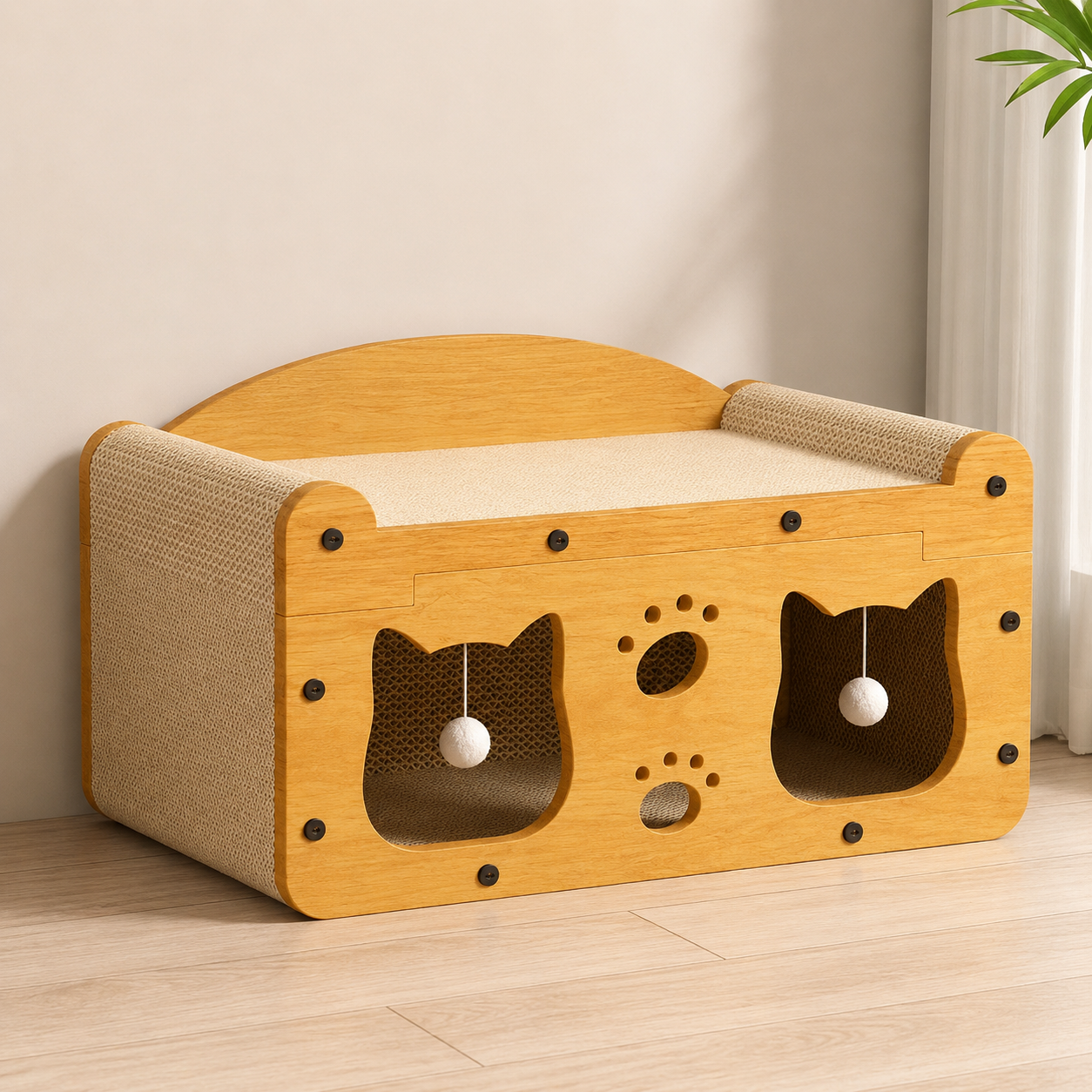 Wooden Cat Scratcher Bed for Indoor Cats