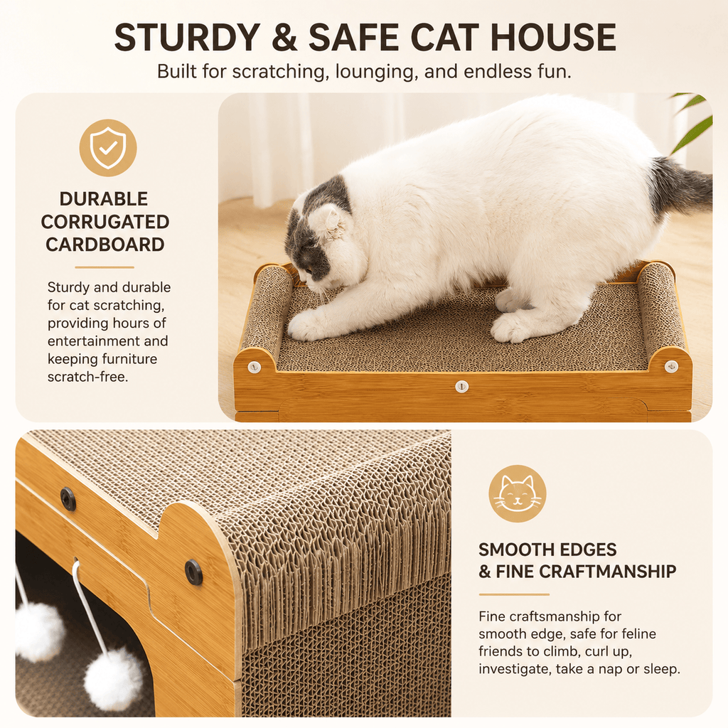 Wooden Cat Scratcher Bed for Indoor Cats