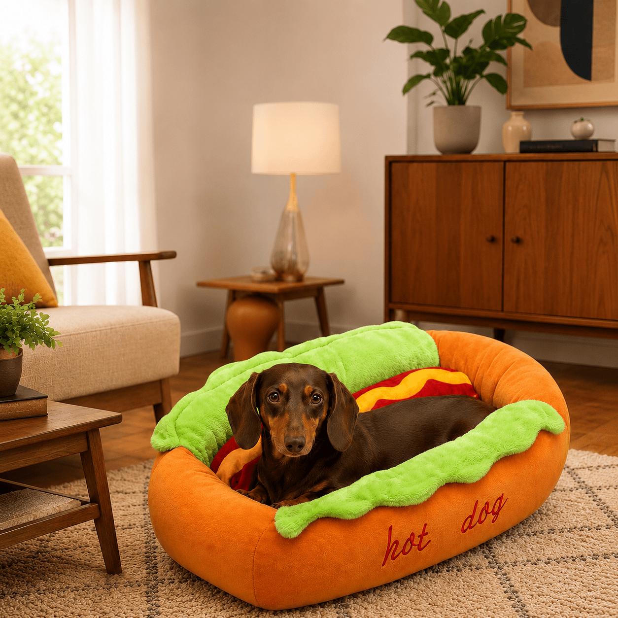 Hot Dog Dog Bed, Soft Plush Small Cute and Warm Cozy Food Dog Cat Bed