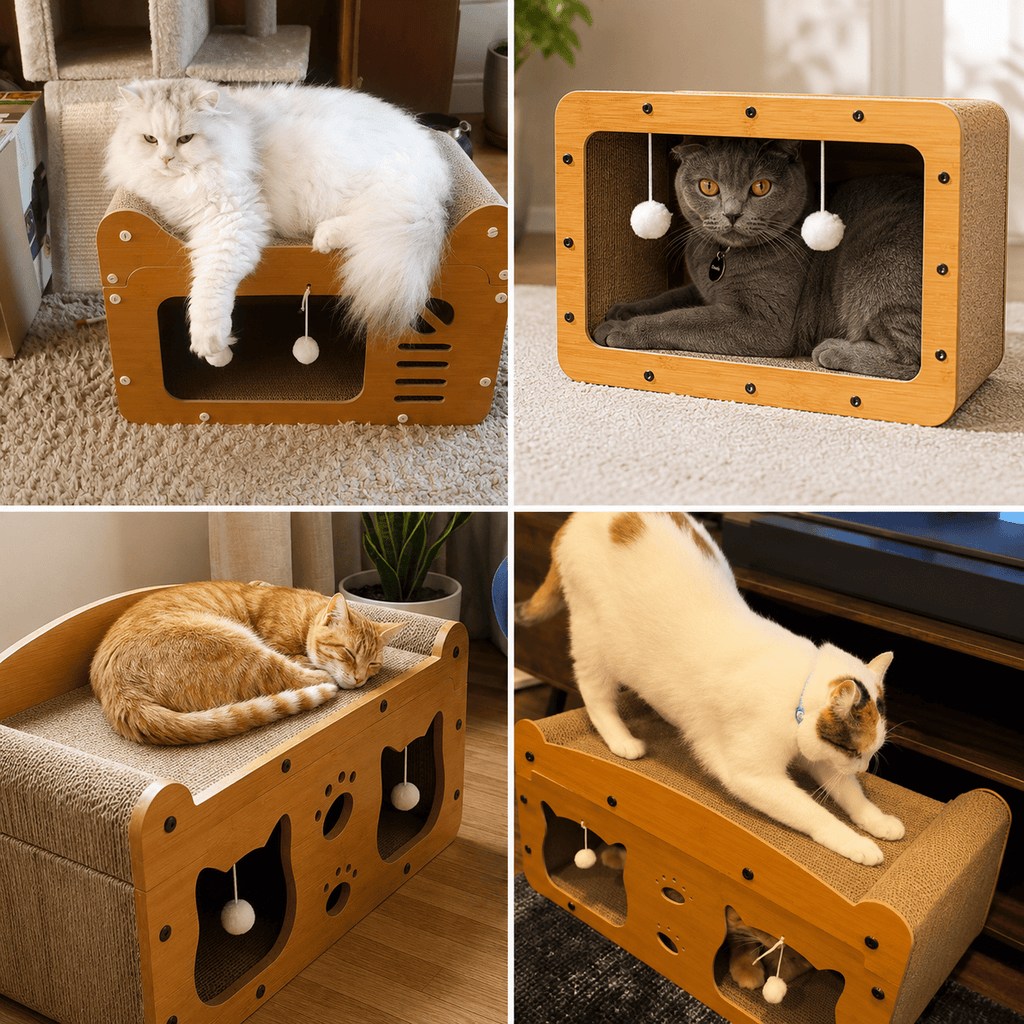 Wooden Cat Scratcher Bed for Indoor Cats