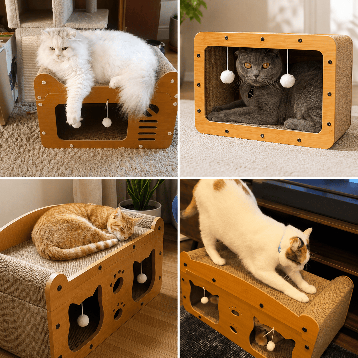 Wooden Cat Scratcher Bed for Indoor Cats
