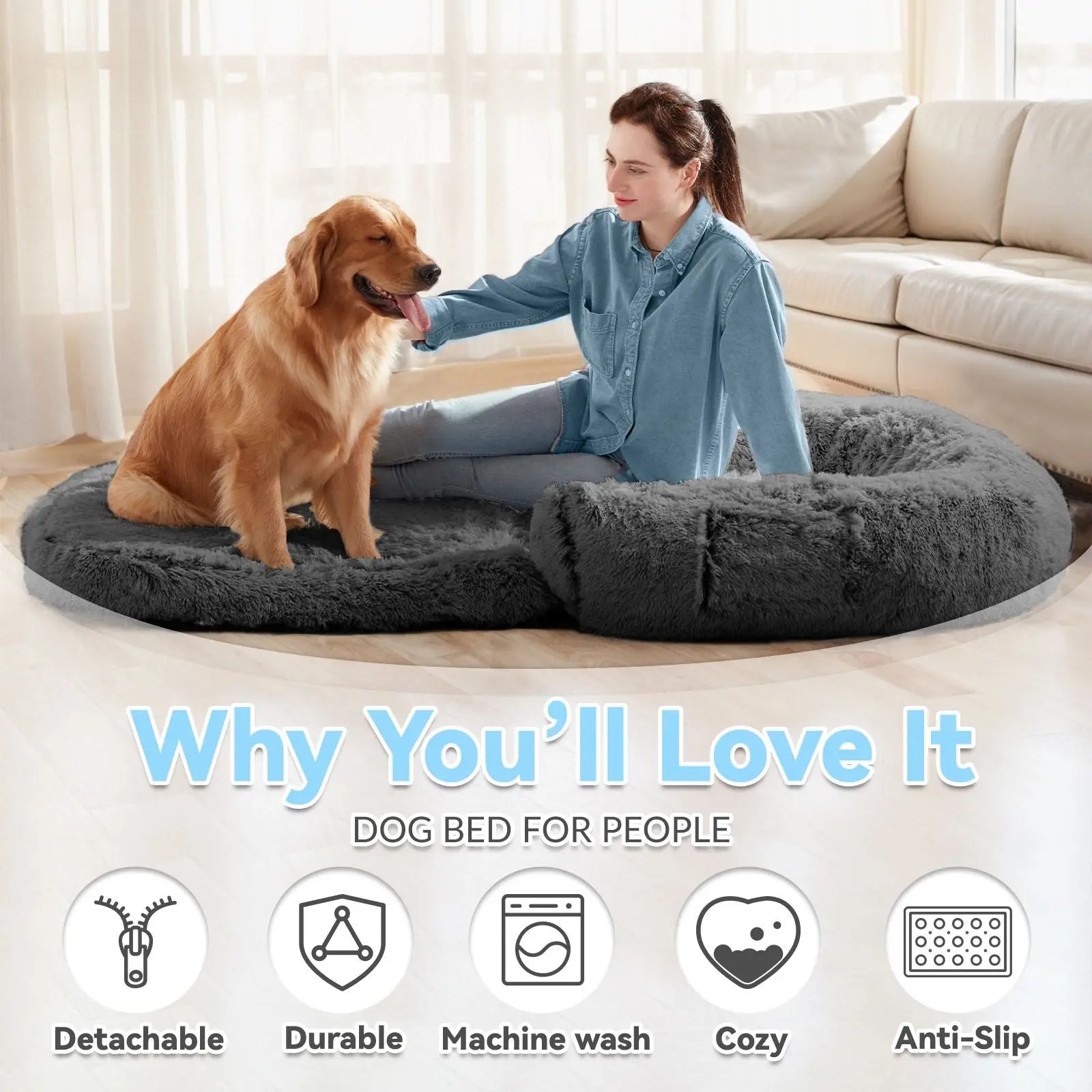 Giant Dog Bed for Humans – Plush Orthopedic Lounger