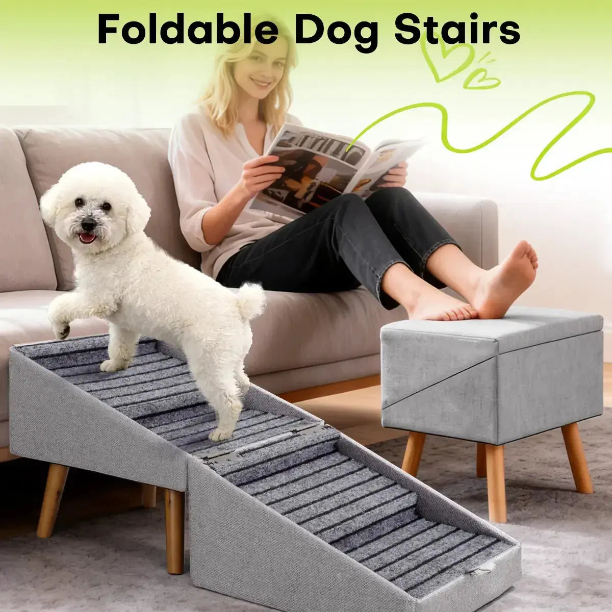 Dog Stairs Ramp – Convertible Ottoman for Small & Senior Dogs